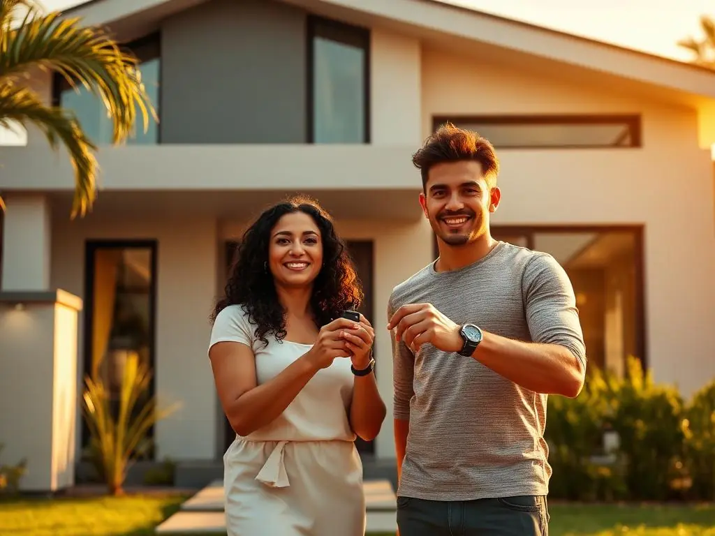 Casal em frente à casa nova
